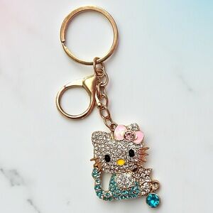 Blue And Clear Crystal Hello Kitty Scorpion Keychain Bag Charm
